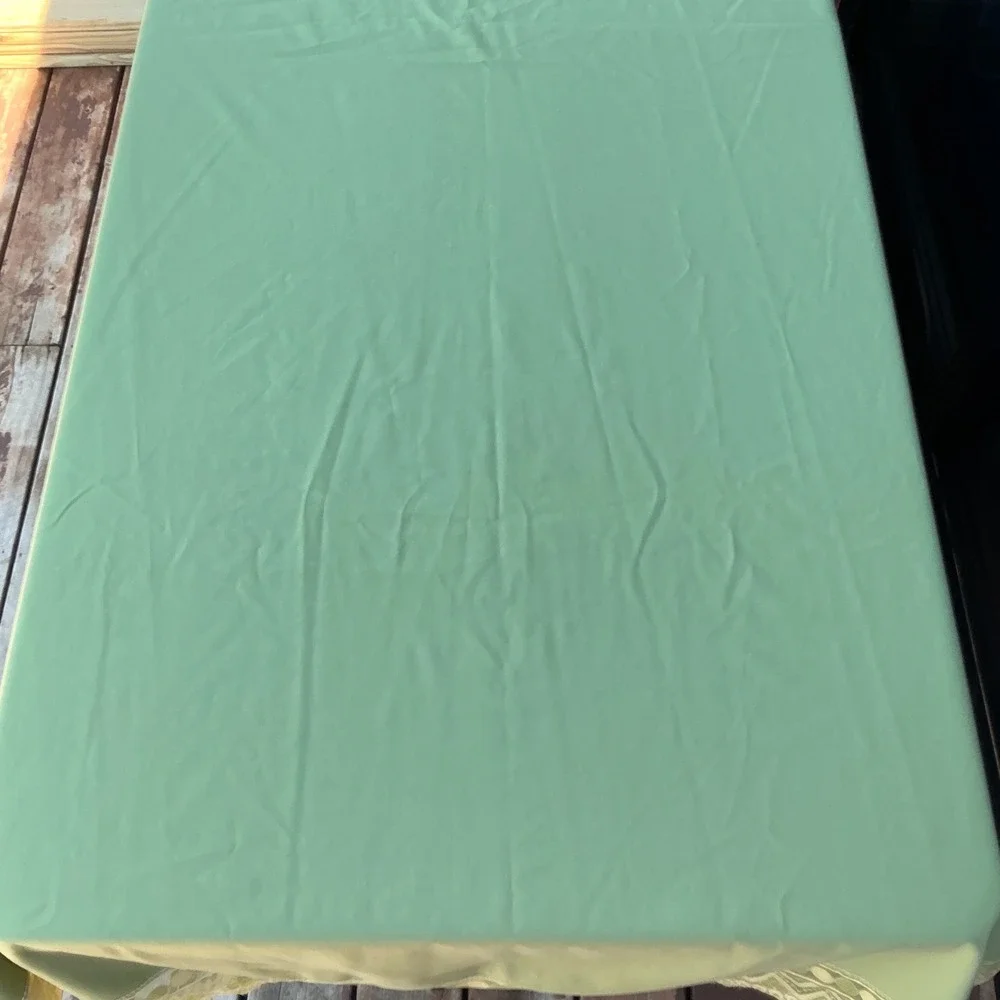 Homemade 70s Tablecloth Rectangular 68x104 Sage Green Lace Trim‎ Vintage